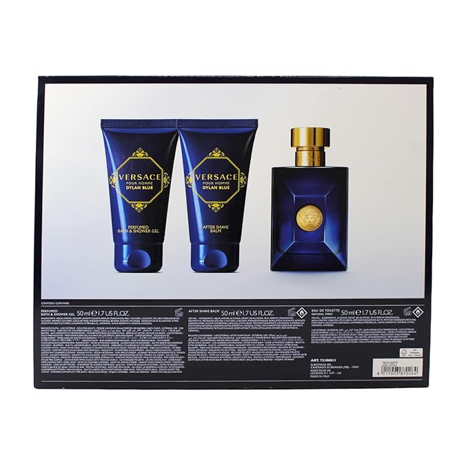 Versace Pour Homme Dylan Blue by Versace Gift Set - 1.7 oz Eau De Toilette Spray 1.7 oz After Shave Balm 1.7 oz Shower Gel Men