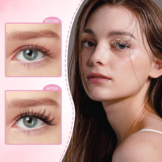 Secret Lash Clusters Natural 8-18mm Eyelash Clusters Slightly Wispy & Spike D Curl - WideSpan DIY Eyelash Extension Individual Fake Eyelashes Clusters Thin Invisible Lash Band Only Lashes