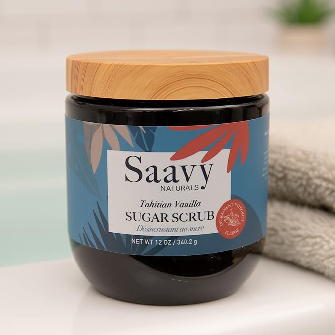 Saavy Naturals Tahitian Vanilla Sugar Scrub, Relaxing Scented Body Sugar Scrub Exfoliator, Vegan Sugar Scrub with Vitamin E, and More, Luxe Vanilla Scrub Gift Set, 12 Oz, 2 Pack
