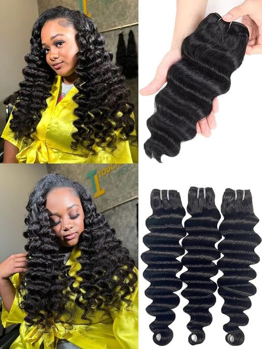 12A Loose Deep wave Bundles Human Hair 18 18 18 Inch 100% Unprocessed Brazilian Bundles Human Hair Deep Wave Flip Over Quick Weave Remy Hair 3 Bundles Natural Color