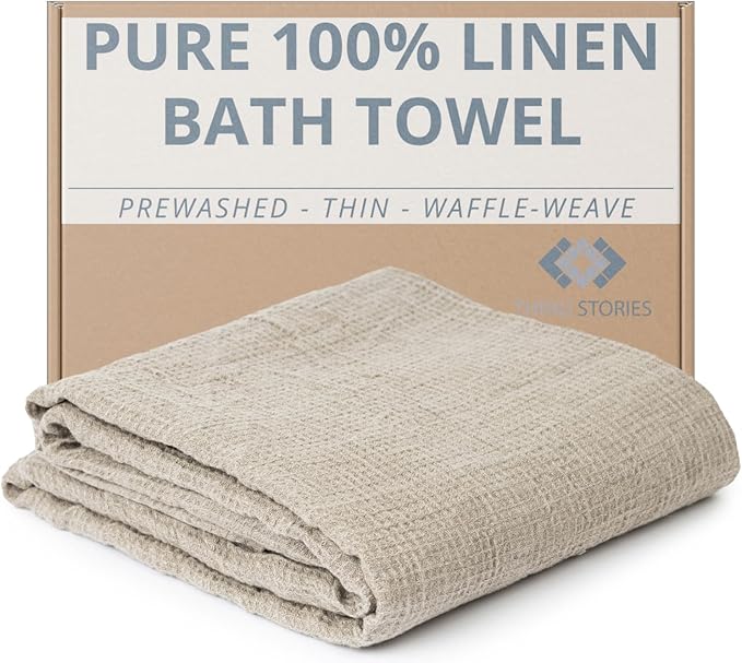 Pure 100% Linen Bath Towel - 30x60-inch Lightweight Travel Towel - Linen Beach Towel Waffle Weave Quick Dry Hair Towel - Thin Towels for Bathroom