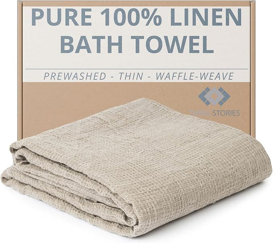 Pure 100% Linen Bath Towel - 30x60-inch Lightweight Travel Towel - Linen Beach Towel Waffle Weave Quick Dry Hair Towel - Thin Towels for Bathroom