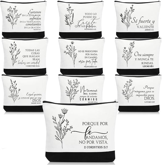 10Pcs Christian Gifts for Women Religious Cosmetic Bags Inspirational Bible Verse Pencil Pouch Canvas Makeup Bags Bulk with Zipper for Mother Sister Church Favors