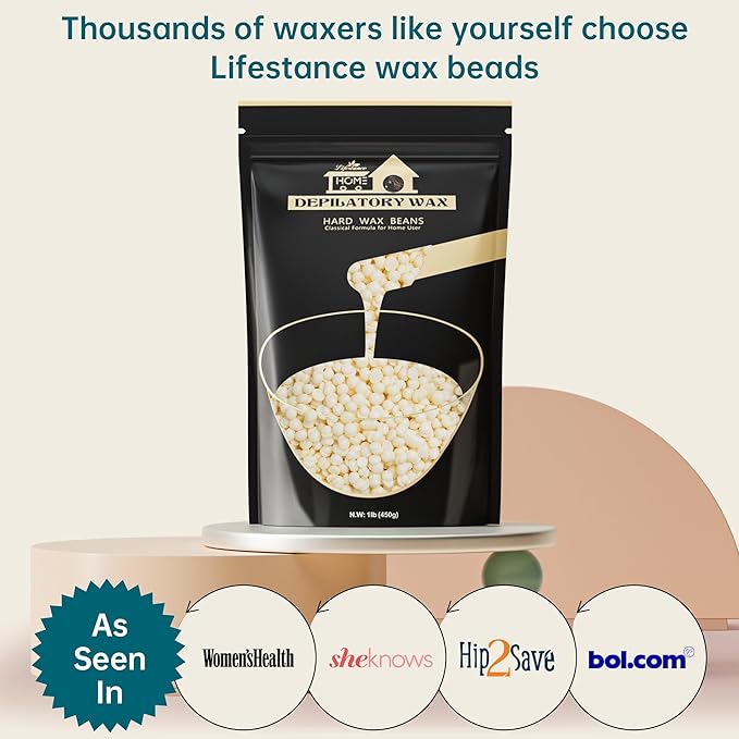 1lb Hard Wax Beans, Lifestance Wax Beads Hair Removal Hard Wax Kit for Thin & Fine Hair, Sensitive Skin, Waxing Beads for Face, Chin, Eyebrow, Bikini