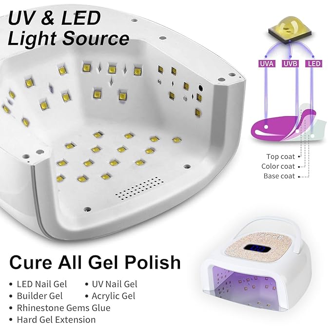 60W Rechargeable UV LED Nail Lamp, Faster Wireless Nail Dryer Gel Polish Light 42 Beads & Portable Handle, Professional Curing Lamp for Fingernail and Toenail (White)