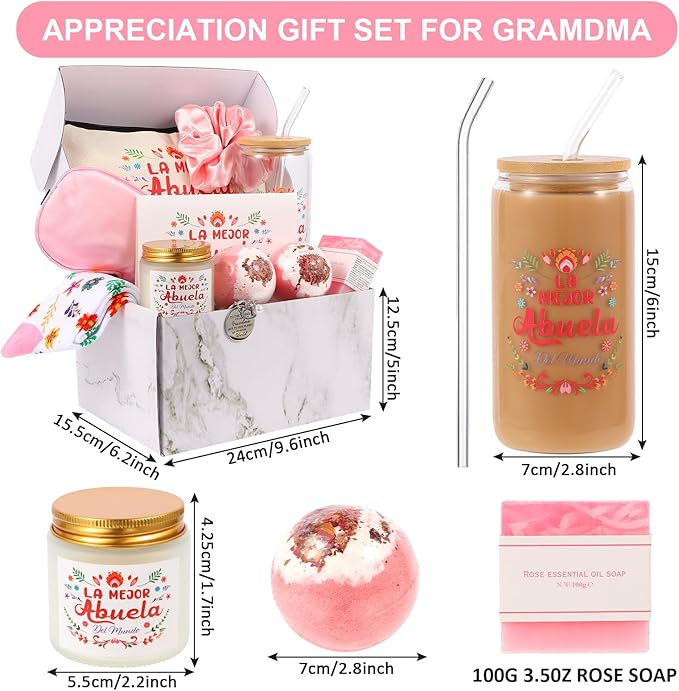 Kolewo4ever 12 Pieces Spanish Grandma Gifts Mothers Day Gifts Birthday Gift for Grandmom from Granddaughter Grandson,Best Grandma Gift for Gigi Grandmother