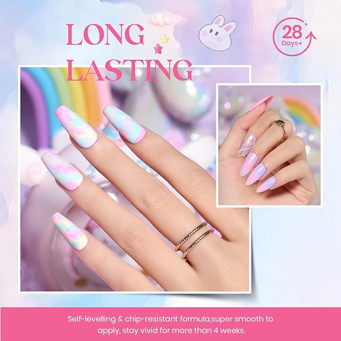 Beetles 24Pcs Gel Nail Polish Set, Pink Purple Pearl Pastel Blue Shimmer Chameleon Green Colors 2025 Spring Gel Polish Kit, 3Pcs Base Top Coat and Double-ended Brush Soak off UV