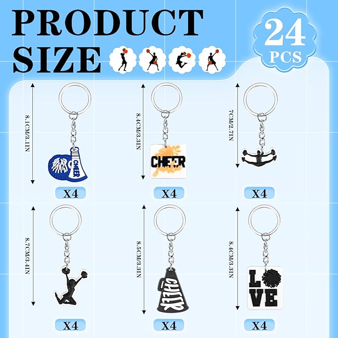 Olgaa 48 PCS Cheerleader Gifts: 24 PCS Cheer Bags & 24 Black Cheer Keychains
