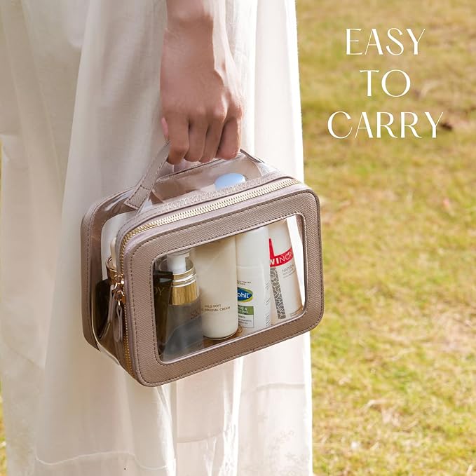Clear Cosmetic Bag Set for Women Makeup Bag with Handle, TSA Travel Toiletry Bag Transparent Cosmetic Case Portable Make Up Organizer Bag for Essentials (White, Mini+S)