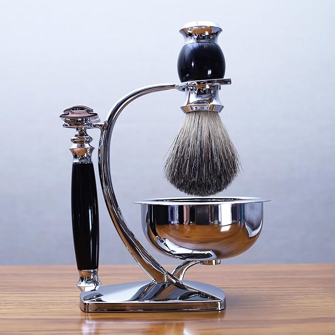 Shaving Kit,Double Edge Safety Razor with 10 Original Blades for Men,Badger Hair Shaving Brush and Bowl Kit,Stand Holder,Men's Grooming Tool Set