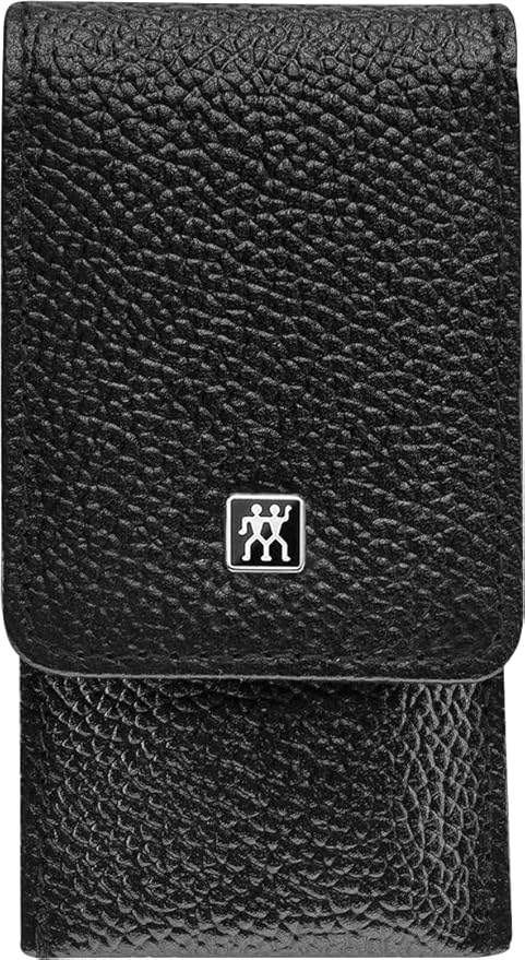 ZWILLING TWINOX Manicure Pedicure Set 3-Piece Made of 100% Cowhide with Push Button Closure, Black