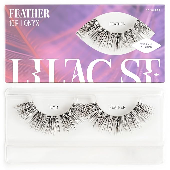 Lilac St - Feather Lashes - Natural Cat-Eye Look - Fluffy Volume, Fluttery Lightweight Ends - Reusable - Vegan & Cruelty Free - 16 mm