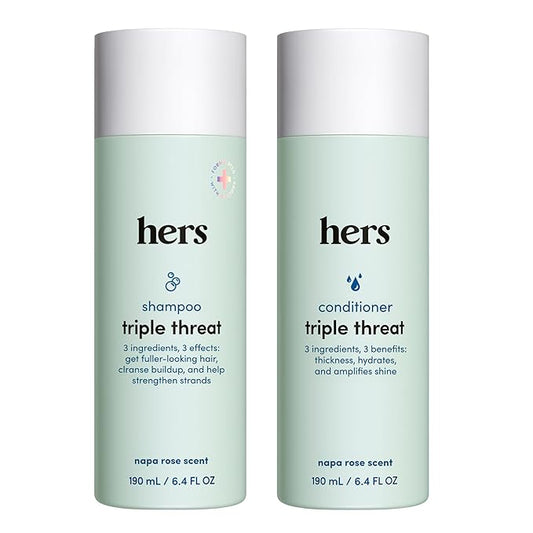 hers Triple Threat Shampoo and Conditioner Set for Women - Thickening, Moisturizing, Reduces Shedding - Color Safe Hair Loss Shampoo and Conditioner - Napa Rose - 2 x 6.4 fl oz