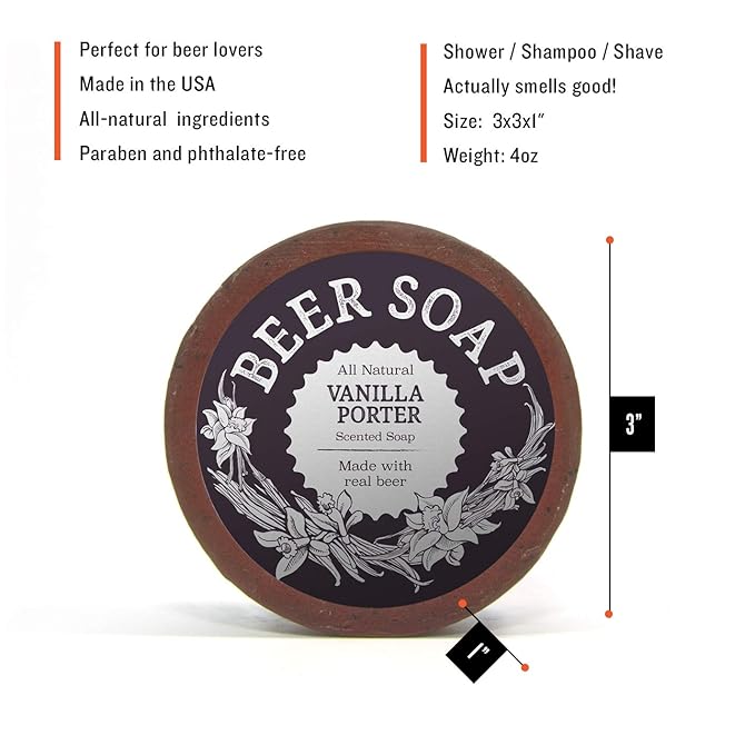 Beer Soap (Vanilla Porter) - All Natural + Made in USA - Actually Smells Good! Great For Beer Lovers