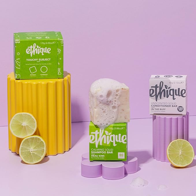 Ethique Touchy Scalps Giftpack- Calming Shampoo Bar & Conditioner Bar Set for Dry, Flakey & Itchy Scalps -Vegan, Eco-Friendly, Plastic-Free, Cruelty-Free, 6 oz (Set of 2)