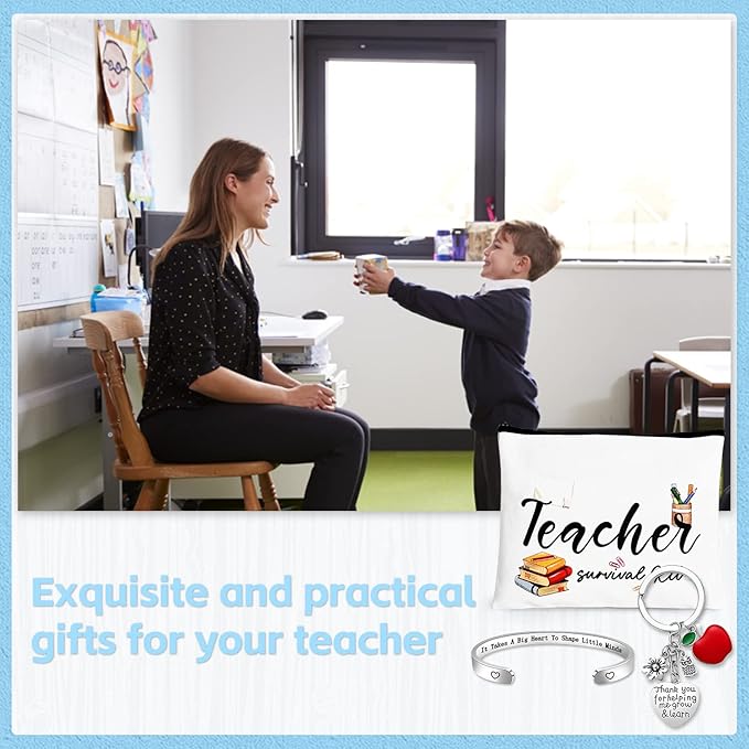 UAREHIBY 18 PCS Teacher Appreciation Gifts in Bulk,6 Styles Makeup Bags for Women,Teacher's Day Keychain,Thank You Teacher Christmas Gifts with Bracelet,Graduation Gift for teacher