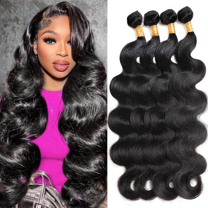 Cirvty 12A Human Hair Bundles Body Wave 4 Bundles 18-24 inch 100% Unprocessed Virgin Hair Weave Deals Natural Black Color