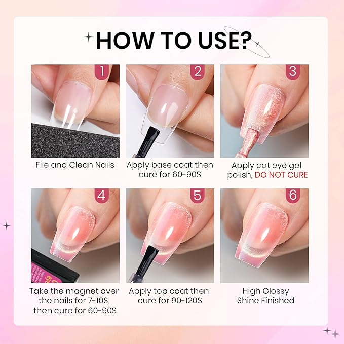 Cat Eye Gel Nail Polish Set,12 Colors Gold Glitter Holographic CatEye Gel Polish with Magnetic Stick,Sliver Brown Pink Red Cat Eye Soak Off UV DIY Home Salon Manicure