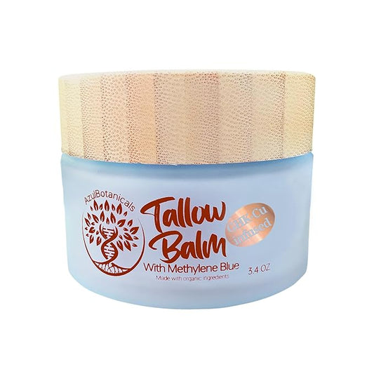 Copper Peptide GHK-Cu & Methylene Blue Infused Whipped Grass Fed Beef Tallow Balm, Anti-Aging, Fine lines, Wrinkles, Eczema, Acne, Full body moisturizer, All skin types, With Organic Ingredients 3.4oz