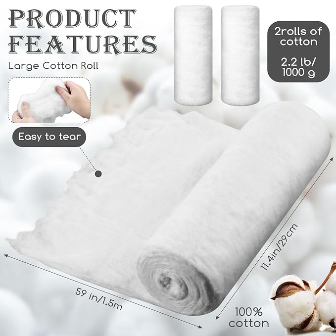 2 Rolls Cotton Roll for Cosmetic Application Product Removal 2.2 lb High Absorbent Soft Pure Cotton Ball Multipurpose Use for Makeup Remover Salon Beauty Baby Care