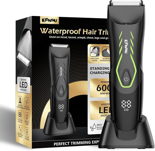 Men Hair Removal Shavers,Electric Safe Blade Waterproof Groin Hair Trimmer Male Painless Wet Quiet Hygiene Razor with Standing Charging Dock Green