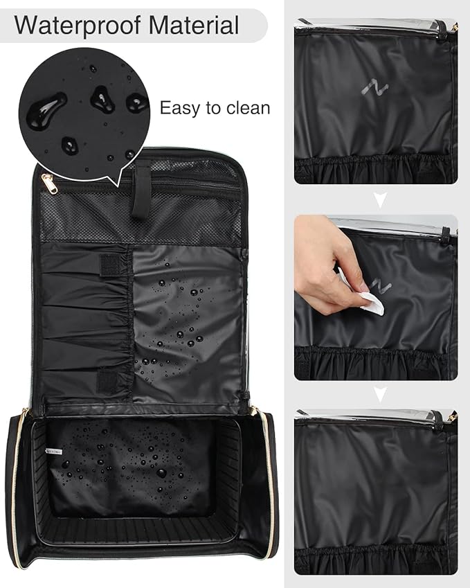 Travel Makeup Bag, Tattoo Case with 4 Inner Removable Pouches, Professional Makeup Artist Bag Travel Organizer Box with Adjustable Dividers (Medium, Black)