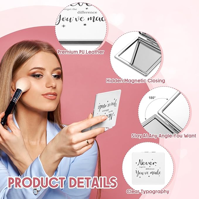 Qunclay 12 Pcs Employee Inspirational Compact Mirrors Bulk Appreciation Purse Portable Square Pocket Mirrors Thank You Gifts for Mother's Day Women Teachers Volunteer Nurse