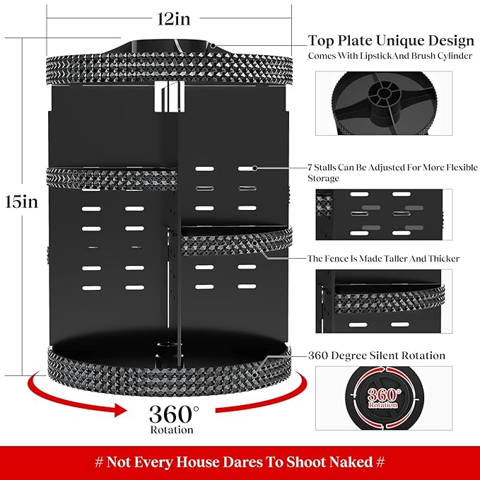 Black 360 Makeup Organizer Degree Rotating, 7 Layers Large Capacity Cosmetic Storage, Acrylic Makeup Organizers, Organizador De Perfumes Fits Makeup Brushes, Lipsticks, Bathroom, Black