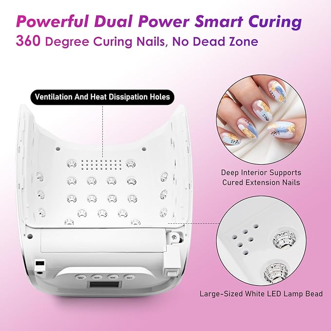 Professional Cordless Rechargeable UV LED Nail Lamp with 4 Timer Setting and 126W High Power Quick Drying Nail Dryer (Plating Silver)