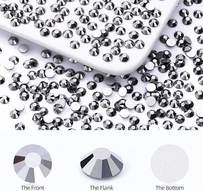 Black Hematite Flatback Rhinestones, Glass Rhinestones for Nail Art and Craft, Glue Fix, Loose Crystal Gemstones(Black Hematite, SS12, 1440pcs, 2.9-3.0mm)