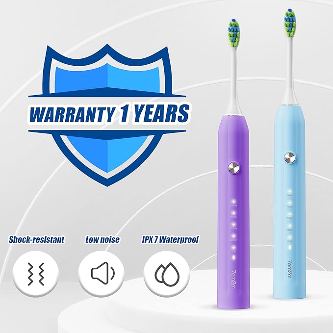 7AM2M Rechargeable Sonic Electric Toothbrush 2 Pack, Soft Toothbrushes for Adults and Kids with 12 Brush Heads, IPX7 One Charge Use for 60 Days, 5 Modes with 2 Minutes Build in Smart Timer