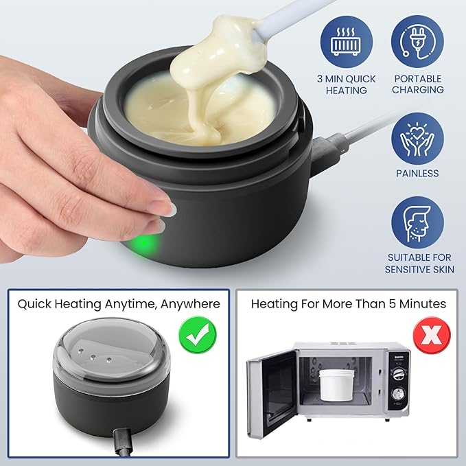 Ear Nose Wax Kit Men, Nose Hair Waxing Kit for Men, Ear Hair Removal Wax 100g, 20 Pcs Nose Applicator, 15-20 Times, Usb Rapid Heating, Constant Temperature, Painless, Black