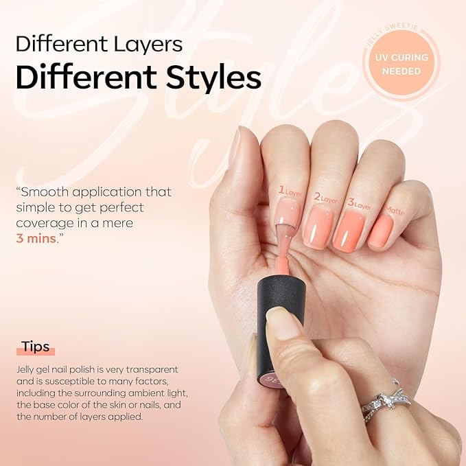 modelones Jelly Gel Nail Polish, 6 Colors Nude Brown Pink Gel Polish Neutral Nail Art Design Translucent Soak Off LED Nail Lamp Manicure Salon DIY Girls Women Gift