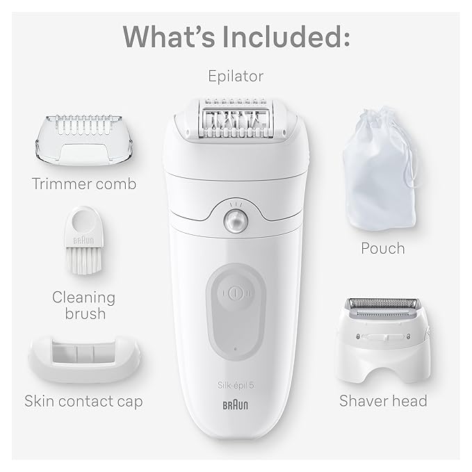 Braun Silk-epil 5 Epilator, Hair Removal Device, Women Shaver & Trimmer, Wet & Dry, Includes Shaver Head & Trimmer Comb, SE5-041, Grey