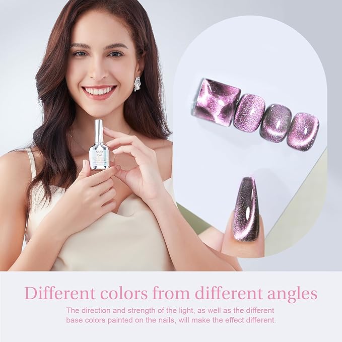 Cat Eye Gel Nail Polish with Magnet Stick, 15ml Glitter Holographic Nail Polish, Magnetic Effect Gel for Home DIY Manicure Gift, Exotic Berry