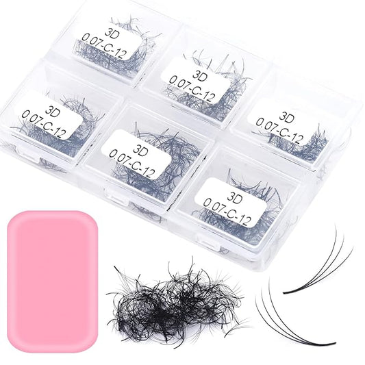 Obeyalash Lash Extension Premade Fans 600 Pcs Loose Fans Handmade Short Stem 3D Pomade Lash Fans 0.07mm C Curl Volume Lash Extensions 12mm Pre Made Fans Lash Extensions(3D-0.07C-12MM)