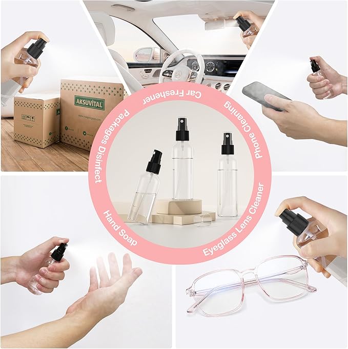 100Pack 2oz Spray Bottles Small, 60ml Travel Spray Bottle Black Fine Mist Sprayer, Empty Refillable Containers Portable Cosmetic Bulk Plastic Spray Bottles for Plants, Cleaning, Misting & Skin Care