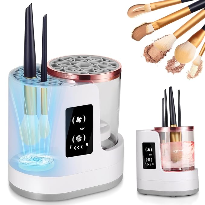 3 IN 1 Electric Makeup Brush Cleaner Machine - 2/5 Hour Drying, One-Touch Touchscreen Makeup Brush Cleaner Machine, Universal Fit for All Brush Sizes, Efficient Wash & Dry