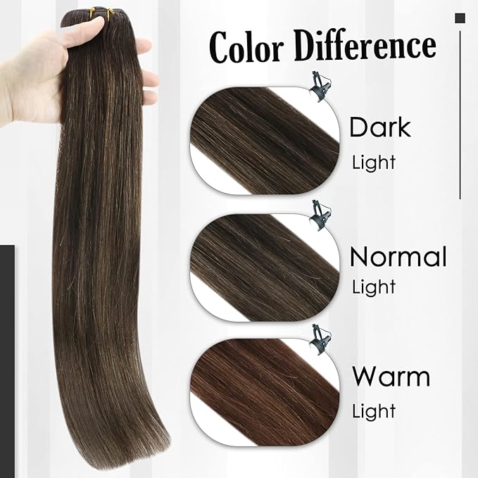 Full Shine Clip in Hair Extensions 3 Pcs 60 G Balayage Dark Brown Ombre Ash Brown Human Hair Extensions Clip ins for Thin Hair 14 Inch