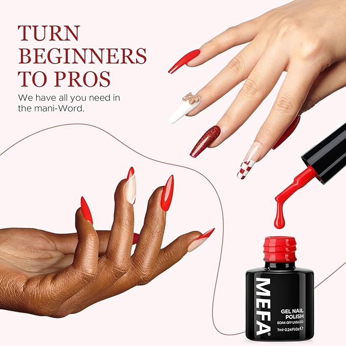 MEFA Red Gel Nail Polish Set, 6 Colors Gel Polish Kit Popular Burgundy Glitter Nail Polish Soak Off Rose Dark Red Shimmer DIY Home Salon Manicure Gifts for Women Girls 2025