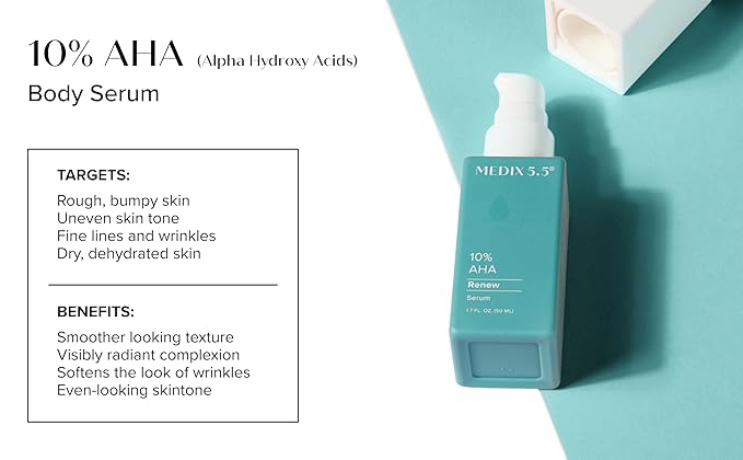 Medix 5.5 10% Glycolic Acid + Lactic Acid Leave-On Exfoliating Skin Care Body Gel, AHA Exfoliant Body & Face Serum Refines + Softens Dry Dead Skin, Uneven Skin Tone, KP Bumps, & Wrinkles, 1.7 Fl Oz