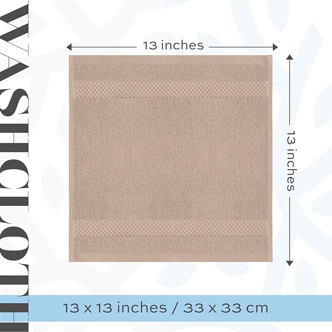 White Classic Luxury Washcloths for Bathroom-Hotel-Spa-Kitchen-Set - Circlet Egyptian Cotton - Highly Absorbent Hotel Quality Face Towels - Bulk Set of 12-13x13 Inch (Taupe)
