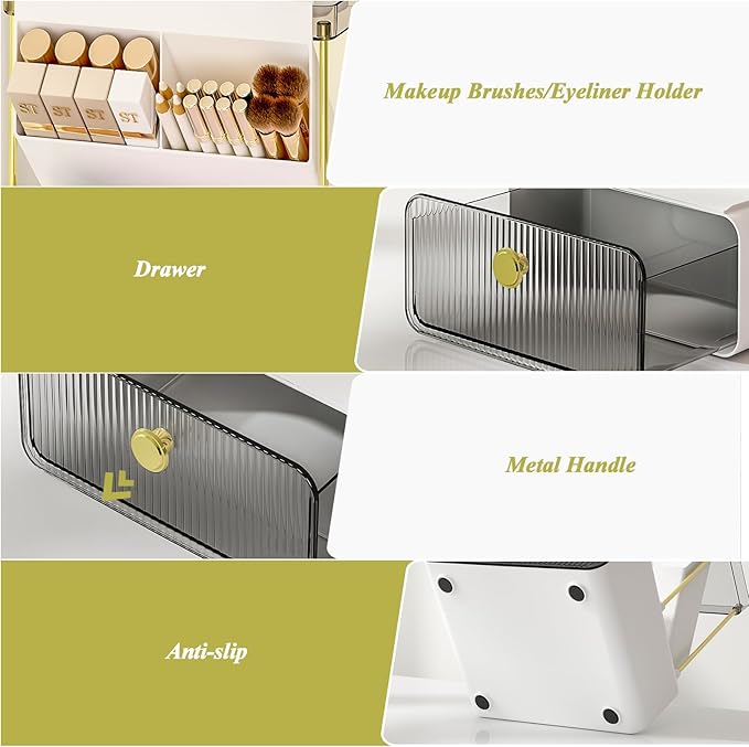 Makeup Organizer with Storage Drawer,Cosmetic Display with Lipsticks Brush Holder Perfume Tray,Organize Cosmetics and Beauty Supplies for Vanity,Dresser,Bathroom,Desktop Organizer,Smoky Gray