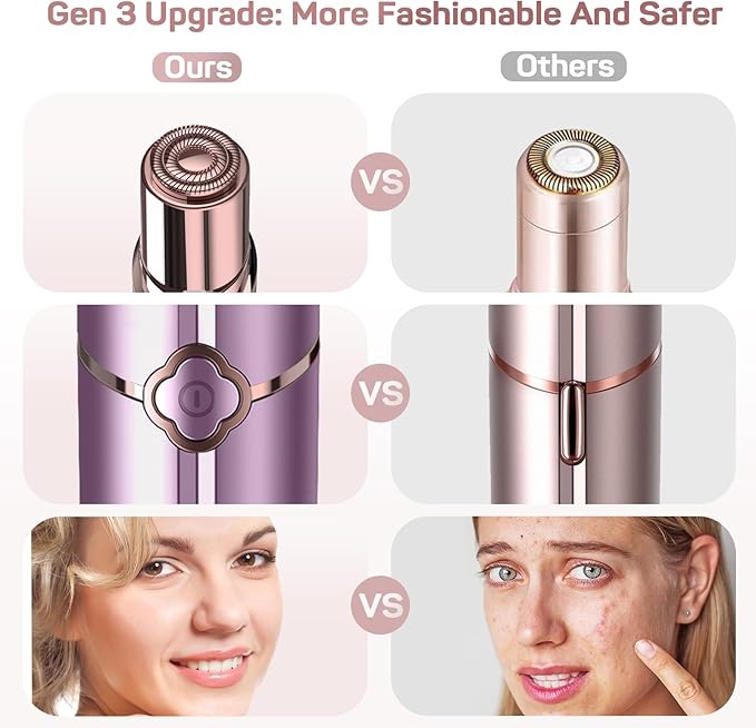 Facial Hair Removal for Women, Ladies Face Shaver(Rechargeable) for Chin Upper Lip Neck Armpits, Included 4 Replacement Heads, with a Velvet Storage Pouch