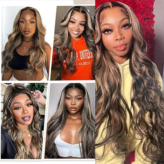 Ombre P1B27 Highlight Human Hair Body Wave Bundles Black Mixed With Honey Blonde Body Wave Bundles two tone Brazilian Human Hair Extension Wet and Wavy for Black Women 8 10 12 Inch