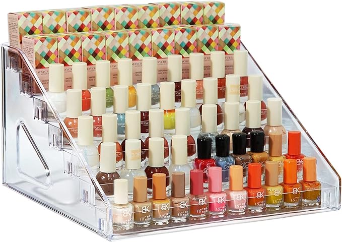 Nail Polish Organizer 84 Bottles of 7 Layers Sunglass Organizer Acrylic Display Rack Eyeglasses Storage Essential Oils Holder Makeup Organizer No Tool Needed Assembly, Clear