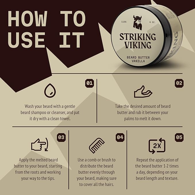 Striking Viking Pack of 2 Beard Balm (2oz) and Beard Butter (4oz) Vanilla Scent
