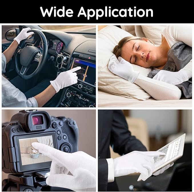 Segbeauty 24 Counts Moisturizing Cotton Gloves with Touchscreen Fingertips, Sleeping Gloves for Dry Hands with Elastic Band, Soft Hand Gloves for Women Men Cotton Sleep Gloves for Coin Art Work Medium