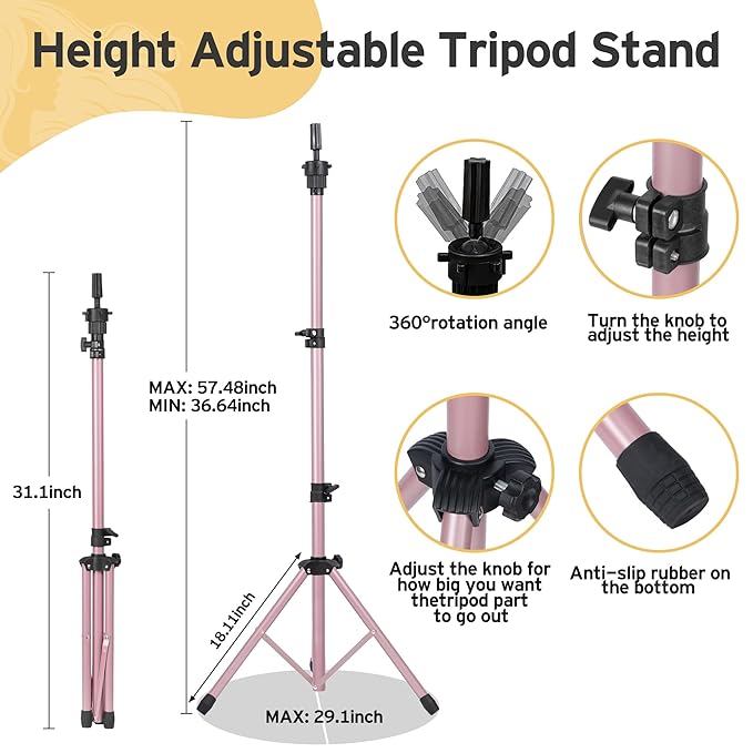 Klvied Reinforced Wig Mannequin Stand with Head Set,Rose Golden