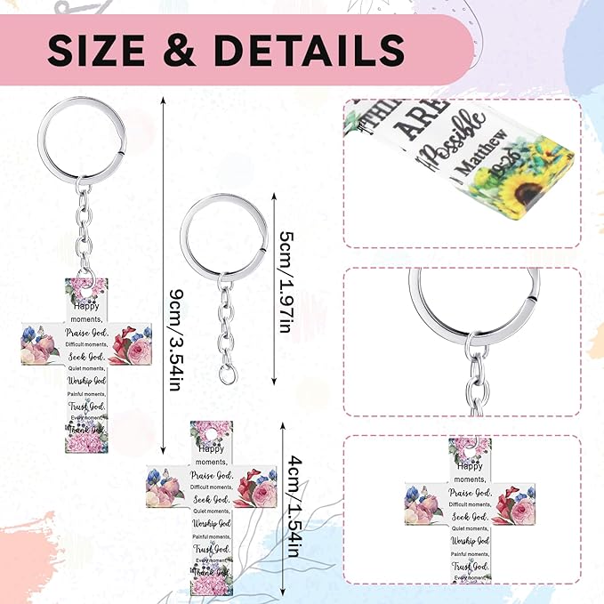 Kacctyen 50 Set Christian Makeup Bags with Keychain Christian Gifts Bulk Women Bible Verse Cosmetic Bags with Zipper Christian Cross Keychain Colorful Bags for Women Travel Organizer